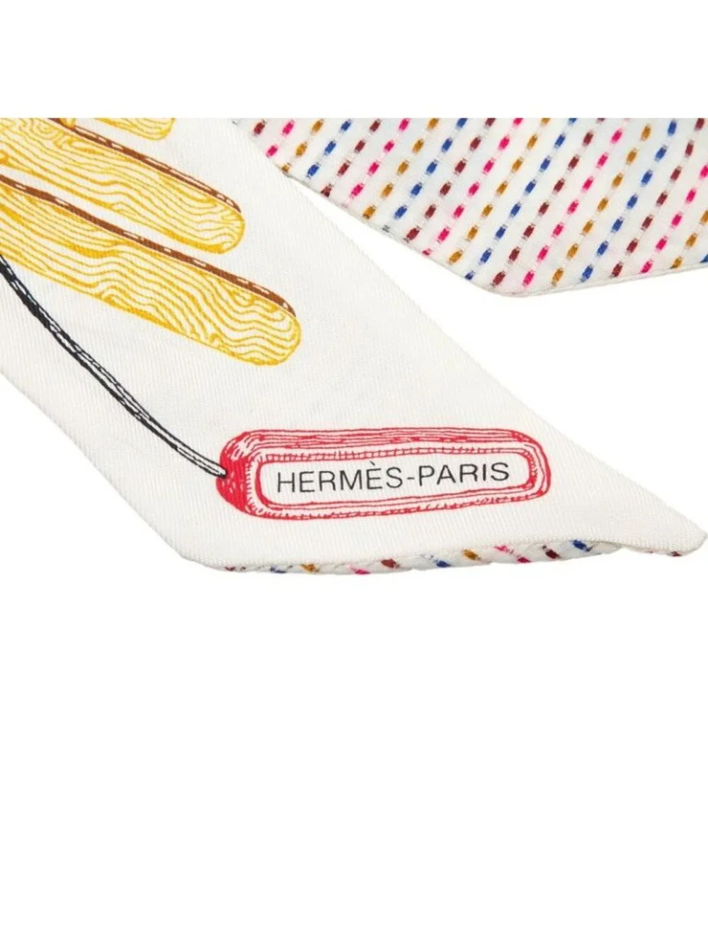 ★SOLD★ Hermes Twilly Chevaloscope Neon Scarf White Multicolor Silk - Picture 3 of 4